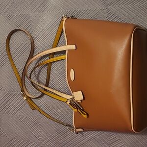 Coach brown and tan leather satchel for women